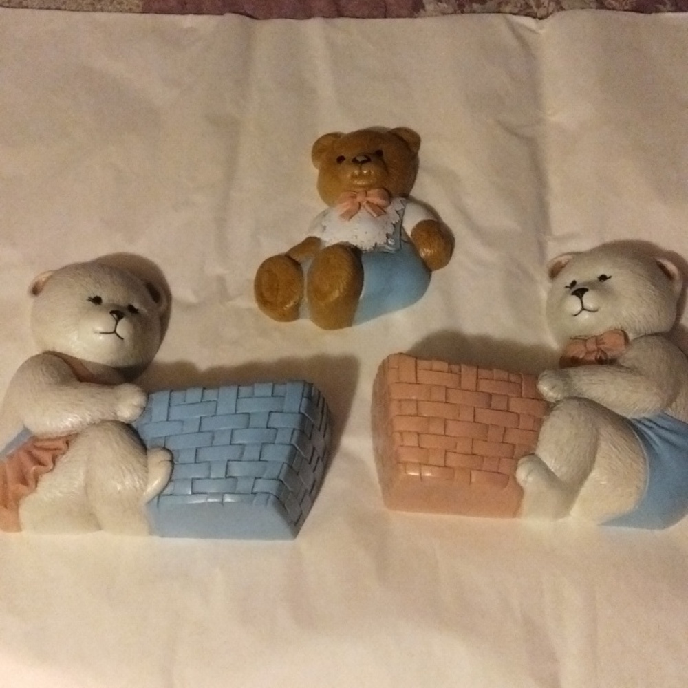 Vintage home interior wall decor set of 3 bears